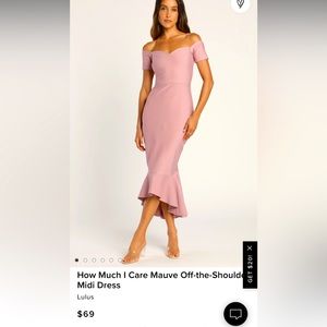 Size medium. Worn once. Gorgeous mauve off the shoulder midi dress